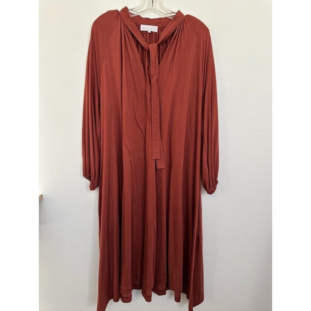 Kristinit Popover Peasant Style Dress Midi Burnt Orange Red Oversized Women's XS